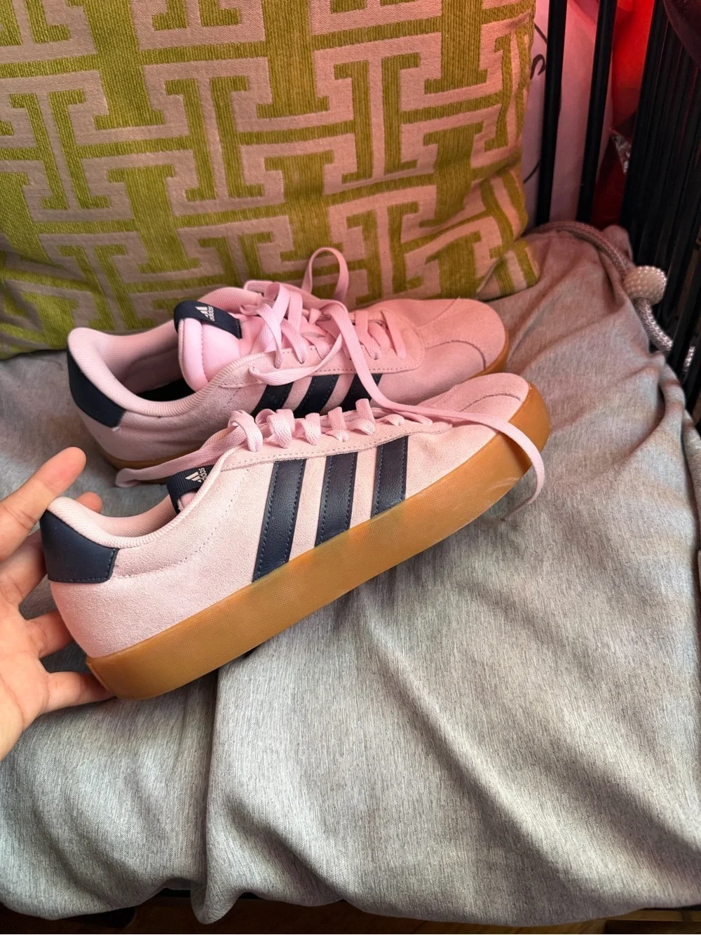 adidas Pink Suede Women's Sneakers with Black Stripes and Gum Sole
